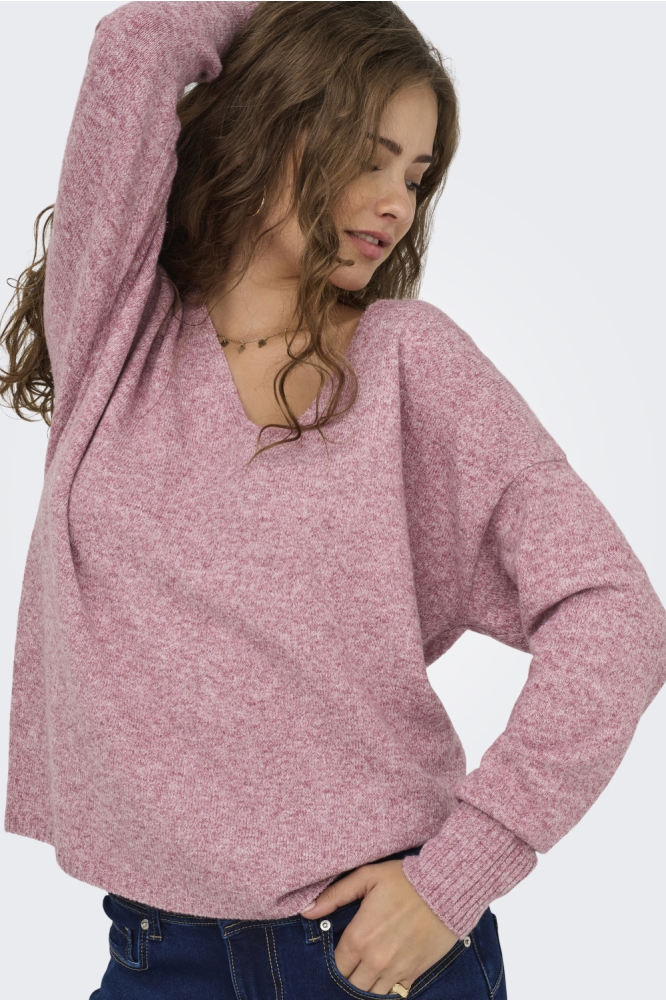 ONLRICA LIFE L/S V-NECK PULLO KNT N 15224360 Heather Rose/W. MELANGE